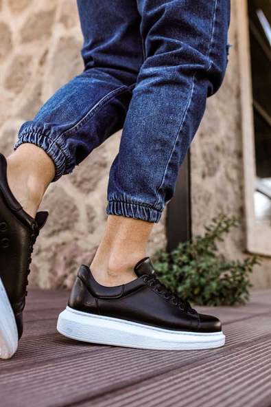 Yeni Sezon Erkek Tarz Casual Sneaker Günlük Spor Rahat Ayakkabı -Siyah-Beyaz - 3
