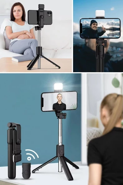 Woody Sofia Kendiliğinden LED Işıklı Kumandalı Uzayabilen Selfie Çubuğu,Masa Üstü Tripod - 7