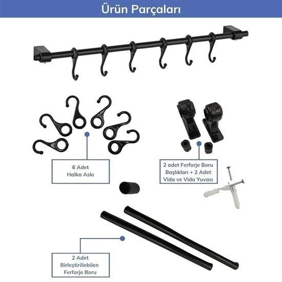 Woody Sofia ® Duvara Monte Edilen 6 Kancalı Dekor Kaşıklık ve Kupa Askısı - 5