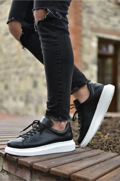 Yeni Sezon Erkek Tarz Casual Sneaker Günlük Spor Rahat Ayakkabı -Siyah-Beyaz - 6