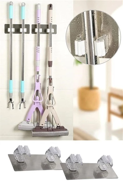 Woody Sofia Pratik Organizer 4lü Yapışkanlı Fırça Paspas Mop Fırça Sabitleyici Ergonomik Alet Aparatı - 8