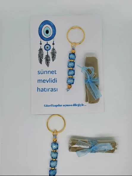 50 Adet Nazar Boncuğu Görsel Hazır Paketlenmiş Hediyelik Dağıtmalık Sünnet Kınası ve Anahtarlık - Resim 3