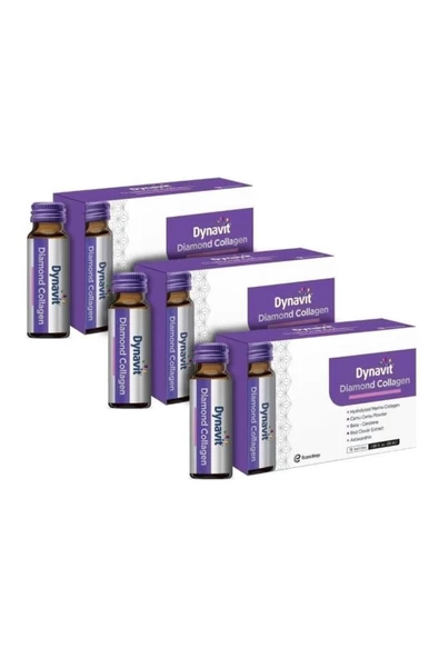 Dynavit Diamond Collagen 50 ml 10 Şişe x 3 Adet Üzüm Aromalı Hidrolize Peptit Tip 1 Balık Kolajeni