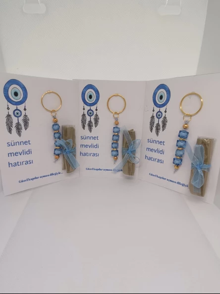 25 Adet Nazar Boncuğu Görsel Hazır Paketlenmiş Hediyelik Dağıtmalık Sünnet Kınası ve Anahtarlık - Resim 3