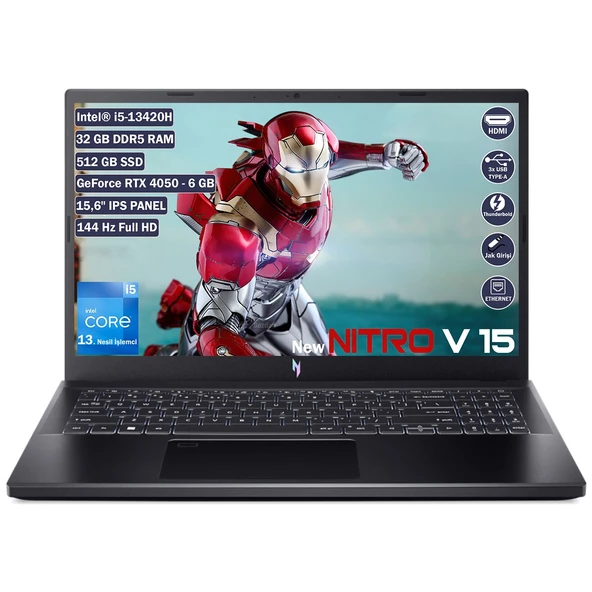 Nitro V 15 Intel Core I5 13420H 32 GB 512 GB SSD Rtx 4050 6 GB Freedos 15.6" Fhd IPS Taşınabilir Bilgisayar NH.QNBEY.001+325