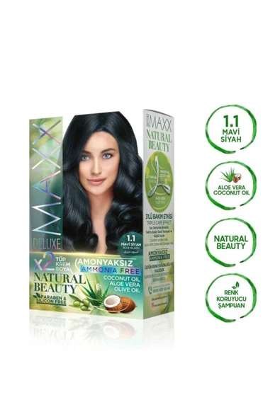 2 Paket Natural Beauty Amonyaksız Saç Boyası 1.1 Mavi Siyah - 3