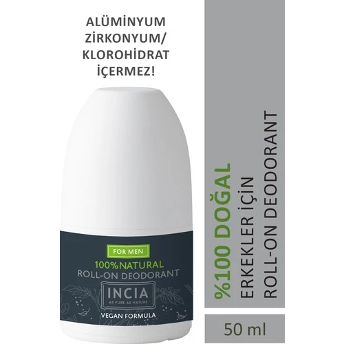 Incıa %100 Doğal Roll On Deodorant Erkeler İçin Ter Kokusu Önleyici Lekesiz 50 Ml