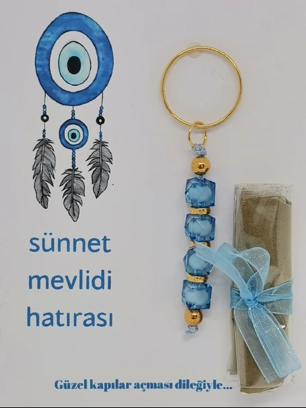 100 Adet Nazar Boncuğu Görsel Hazır Paketlenmiş Hediyelik Dağıtmalık Sünnet Kınası ve Anahtarlık ürün görseli