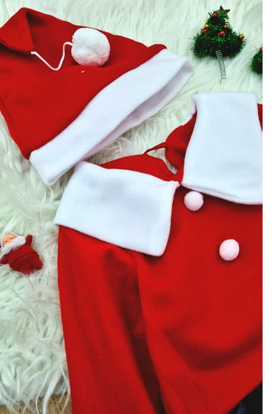 Royaleks Kız Çocuk Noel Anne Yılbaşı Kostümü Etekli Şapkalı Elbise Yılbaşı Noel Baba Kostümü - 2