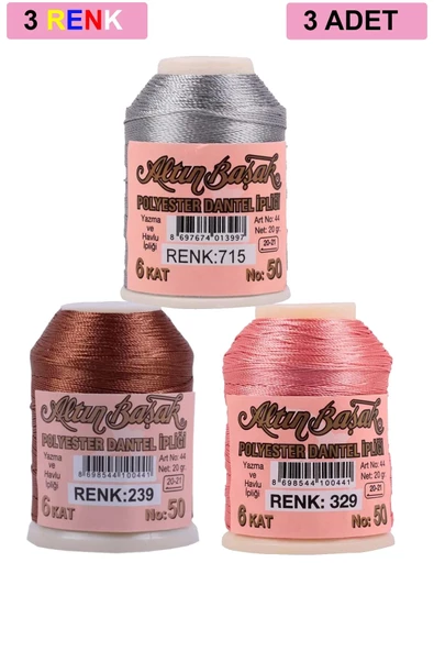 Royaleks 3 Adet Altınbaşak Oya ve Dantel İpi 20 gr - Royaleks - No: 239 - 329 - 715