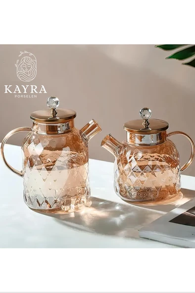 Kabartmalı Borosilikat Cam Demlik 1000ml Royaleks-CM-2006 - 3