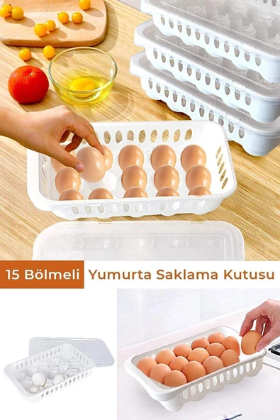 Royaleks 15'li Şeffaf Yumurta Saklama Kabı Yumurtalık Buzdolabına Uygun 15 li Yumurta Saklama - 3