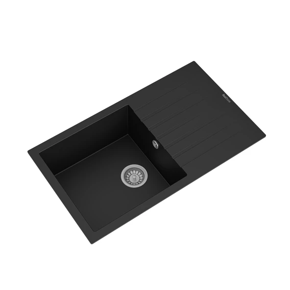 Realstone P014 LAODİKYA 86 XL 1 Göz Damlalıklı Siyah Renk Geniş Hazneli Granit Eviye - 2