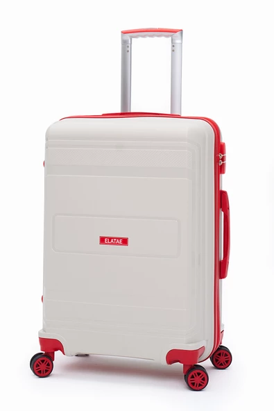 Elatae Premium Polipropilen Orta Boy Kırılmaz Valiz Bej - Kırmızı V305