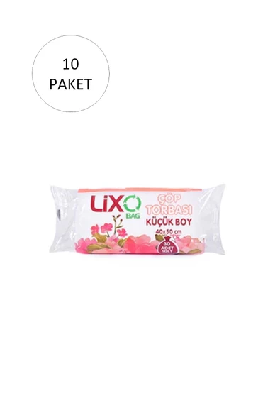 LİXO Küçük Boy Çöp Torbası 40 x 50 cm 30 Lu Rulo x 10 Paket = 300 Adet (Şeffaf)