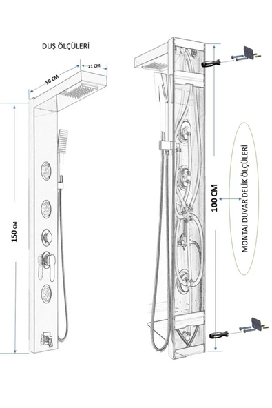 Sam Banyo Fırat Beyaz Masajlı Duş Paneli, Duş Kolonu, Robot Duş, Duş Fiskiyesi, Duş - 3