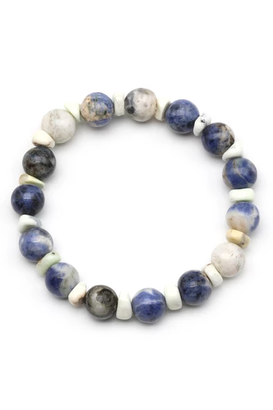 Sodalit-Yeşim Doğal Taş Tasarım Bileklik 10 mm Küre Kesim - Resim 2