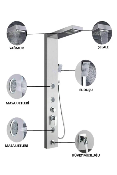 Sam Banyo Fırat Gri Bej Masajlı Duş, Dikey Duş Paneli, Shower Panel, Duş Fiskiyesi - 4