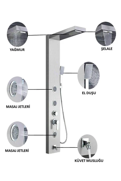 Sam Banyo Fırat Krom Masajlı Duş Paneli, Duş Kolonu, Robot Duş, Banyo Dekor, Duş Fiskiyesi - 2