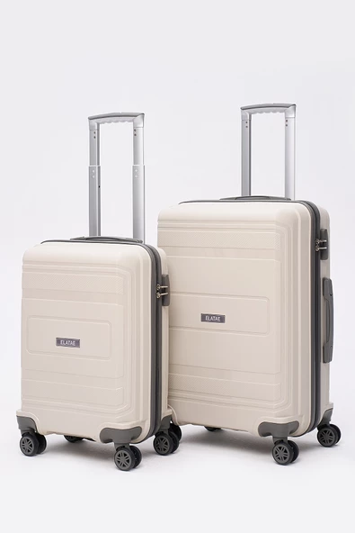 Elatae Premium Polipropilen Kırılmaz 2'li Valiz Seti Orta Boy - Kabin Boy Bej - Antrasit V305 ürün görseli