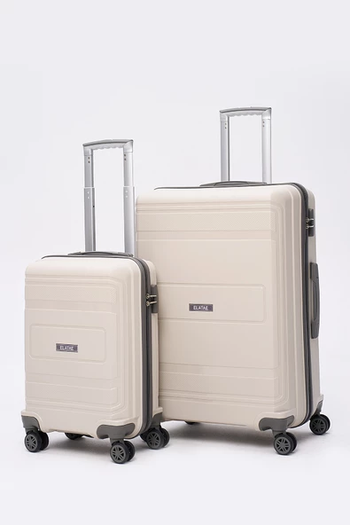 Elatae Premium Polipropilen Kırılmaz 2'li Valiz Seti Büyük Boy - Kabin Boy Bej - Antrasit V305 ürün görseli