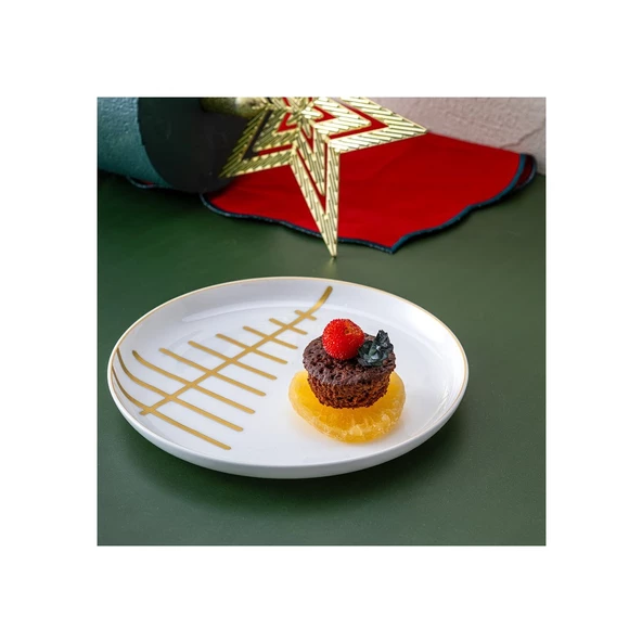 İSTANBUL PORSELEN STARLİGHT FİNE BONE NEW YEAR YILBAŞI PASTA TABAĞI GOLD 21 CM - 3