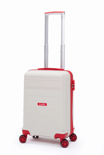 Elatae Premium Polipropilen Kırılmaz 2'li Valiz Seti Büyük Boy - Kabin Boy Bej - Kırmızı V305 - 5