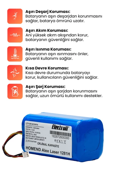 HOMEND Alex Laser 1281H Robot Süpürge Bataryası (Orjinal Kapasite) 2600mAh Robot Süpürge Pil - Resim 4