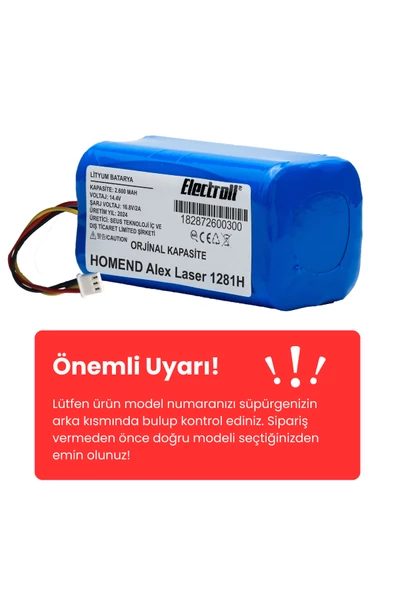 HOMEND Alex Laser 1281H Robot Süpürge Bataryası (Orjinal Kapasite) 2600mAh Robot Süpürge Pil - Resim 2