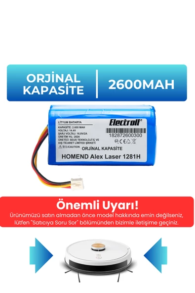 HOMEND Alex Laser 1281H Robot Süpürge Bataryası (Orjinal Kapasite) 2600mAh Robot Süpürge Pil ürün görseli