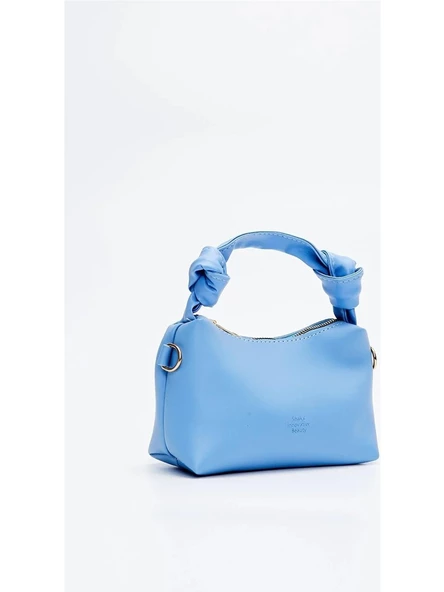 Mavi Renk Soft Deri Düğüm Detaylı Zincir Askılı El ve Omuz Çantası - Resim 2
