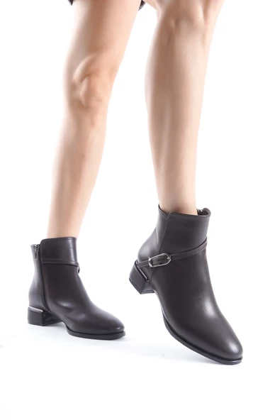 Kaltas Acı Kahve Rengi Tokalı Kısa Kalın Topuklu Bot - 3