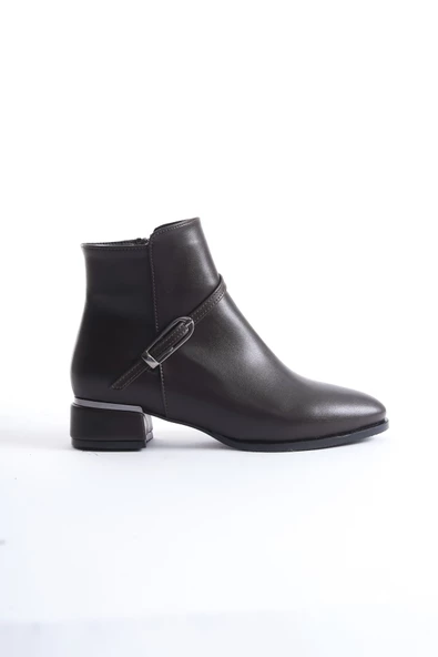 Kaltas Acı Kahve Rengi Tokalı Kısa Kalın Topuklu Bot - 4