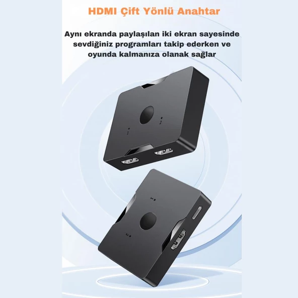 Polham Jazos 2in1 Çift Yönlü HDMI Switch Adaptör, 4K 60Hz, Çift Ekran Bağlantılı Çevirici, TV,PC,Projektör - 2