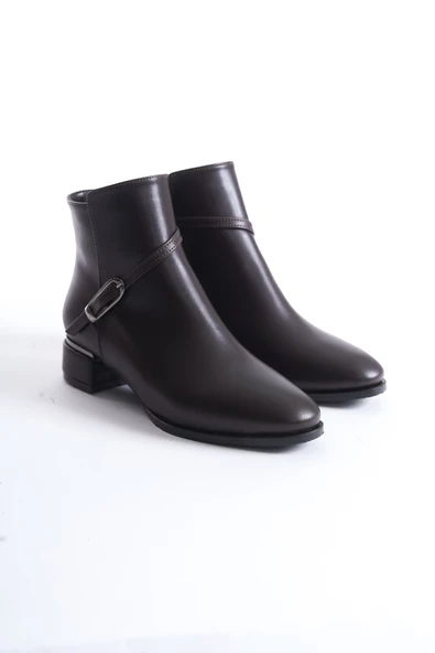 Kaltas Acı Kahve Rengi Tokalı Kısa Kalın Topuklu Bot - 2