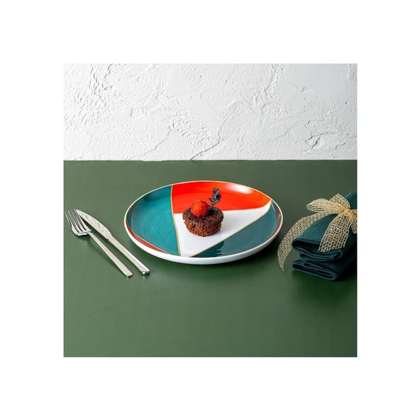 İSTANBUL PORSELEN STARLİGHT FİNE BONE NEW YEAR YILBAŞI PASTA TABAĞI MULTİCOLOR 21 CM - 3