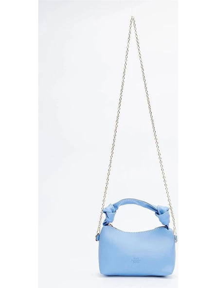 Mavi Renk Soft Deri Düğüm Detaylı Zincir Askılı El ve Omuz Çantası - Resim 3