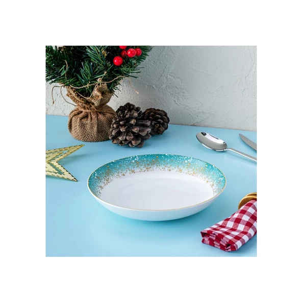 İSTANBUL PORSELEN STARLİGHT FİNE BONE NEW YEAR YILBAŞI ÇUKUR TABAK 22 CM - 2