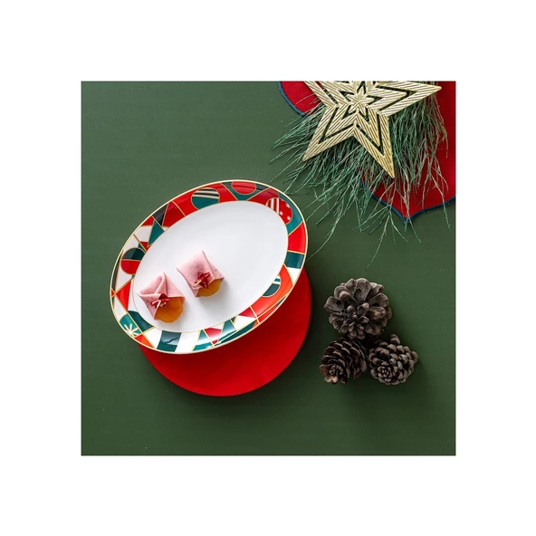 İSTANBUL PORSELEN STARLİGT FİNE BONE NEW YEAR YILBAŞI KAYIK TABAK MULTİCOLOR 26 CM - 3