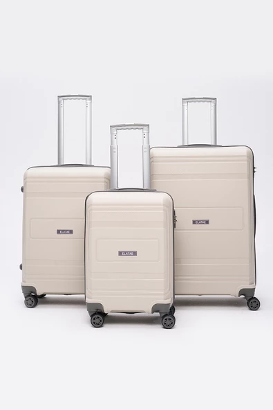 Elatae Premium Polipropilen Kırılmaz 3'lü Valiz Seti Bej - Antrasit V305 - Resim 2