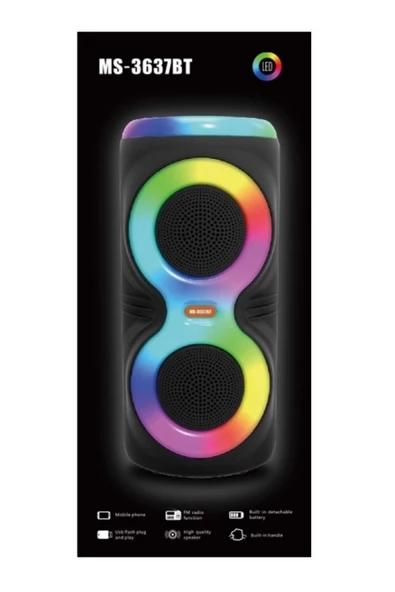 PL-4626 BT/SD/USB/AUX Işıklı Taşınabilir Led Işıklı RGB Bluetooth Speaker (MS-3637BT) - 5