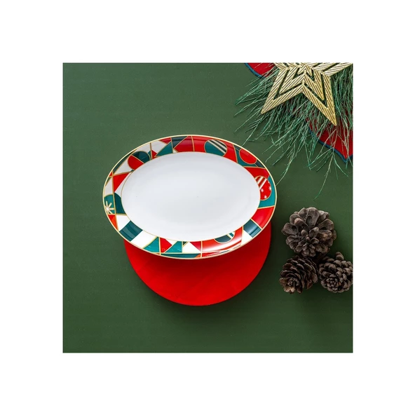 İSTANBUL PORSELEN STARLİGT FİNE BONE NEW YEAR YILBAŞI KAYIK TABAK MULTİCOLOR 26 CM