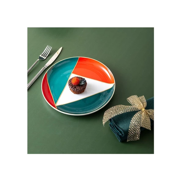 İSTANBUL PORSELEN STARLİGHT FİNE BONE NEW YEAR YILBAŞI PASTA TABAĞI MULTİCOLOR 21 CM - 2