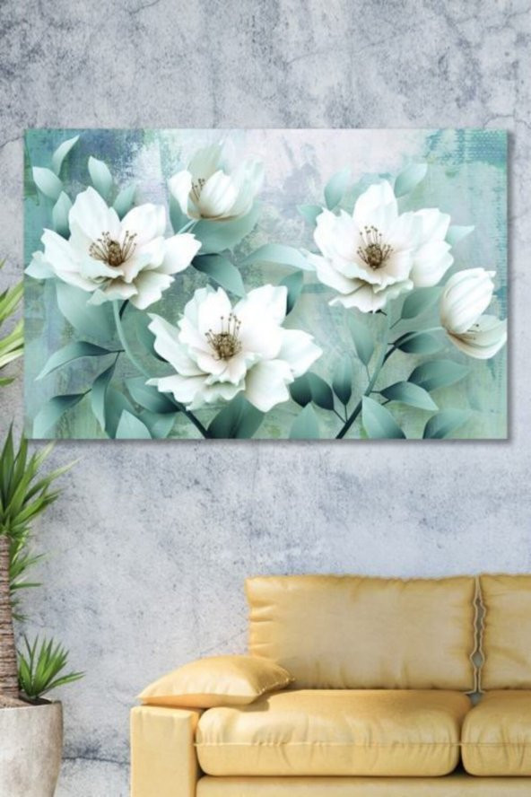 Kanvas Tablo Soft Çiçekler Duvar Dekorasyon 60x90 Cm