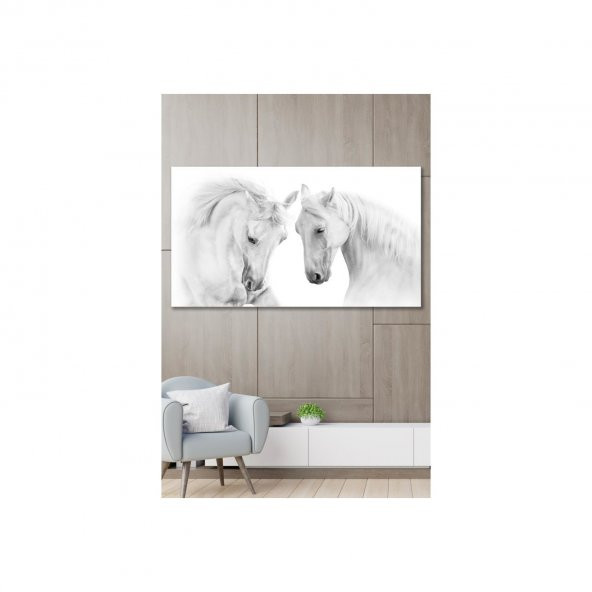 Kanvas Tablo Beyaz Atlar Duvar Dekorasyon Moda Tablo 60x120 cm