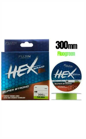 Fujin Hex Braid 8x 300mt Fluo Green PE İp Misina  0,10 mm