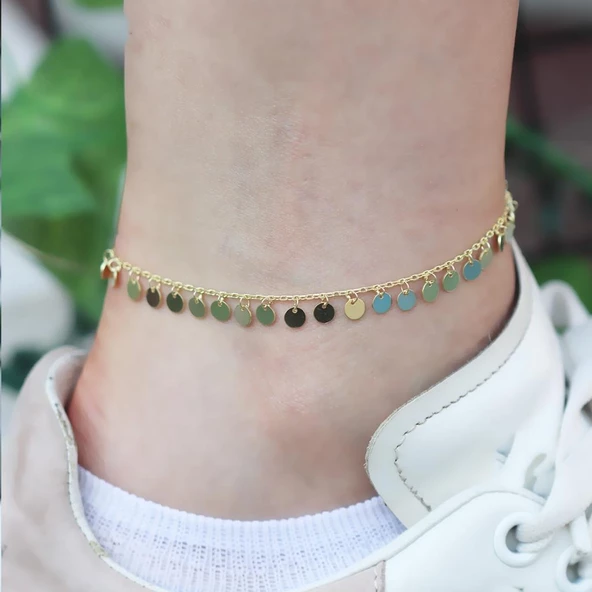 Gold Kaplama Pullu Gümüş Halhal - Resim 3