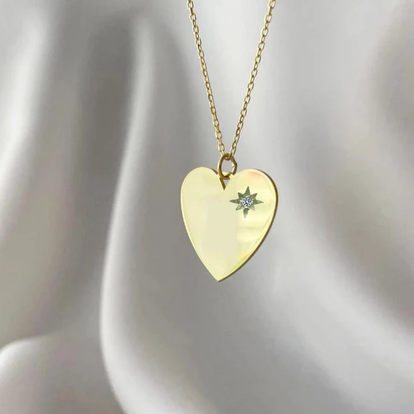 Pırlanta Taşlı 0.02 ct  Kalp Modeli Gold Micron Kaplama Gümüş Kolye - Resim 4