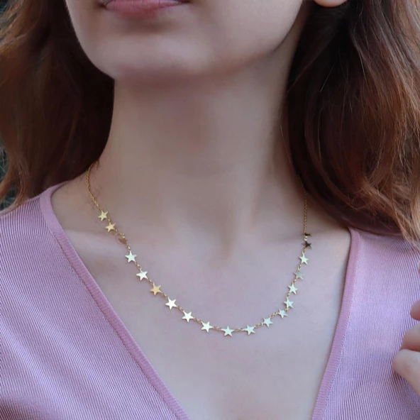 Yıldız Serisi Gold Kaplama Gümüş Trend Kolye ürün görseli 1