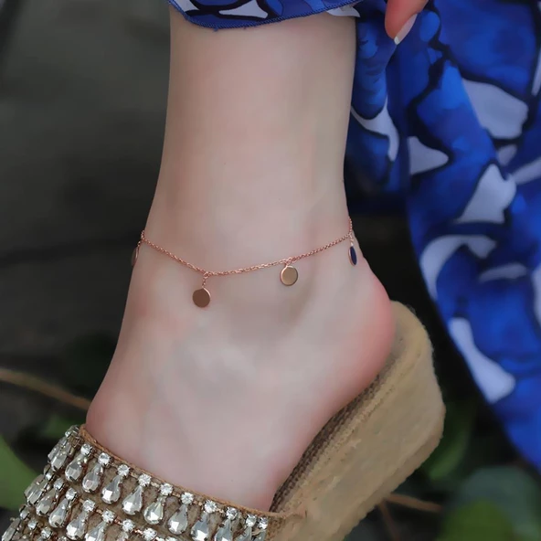 Rose Gold Kaplama Gümüş Para Halhal - Resim 2